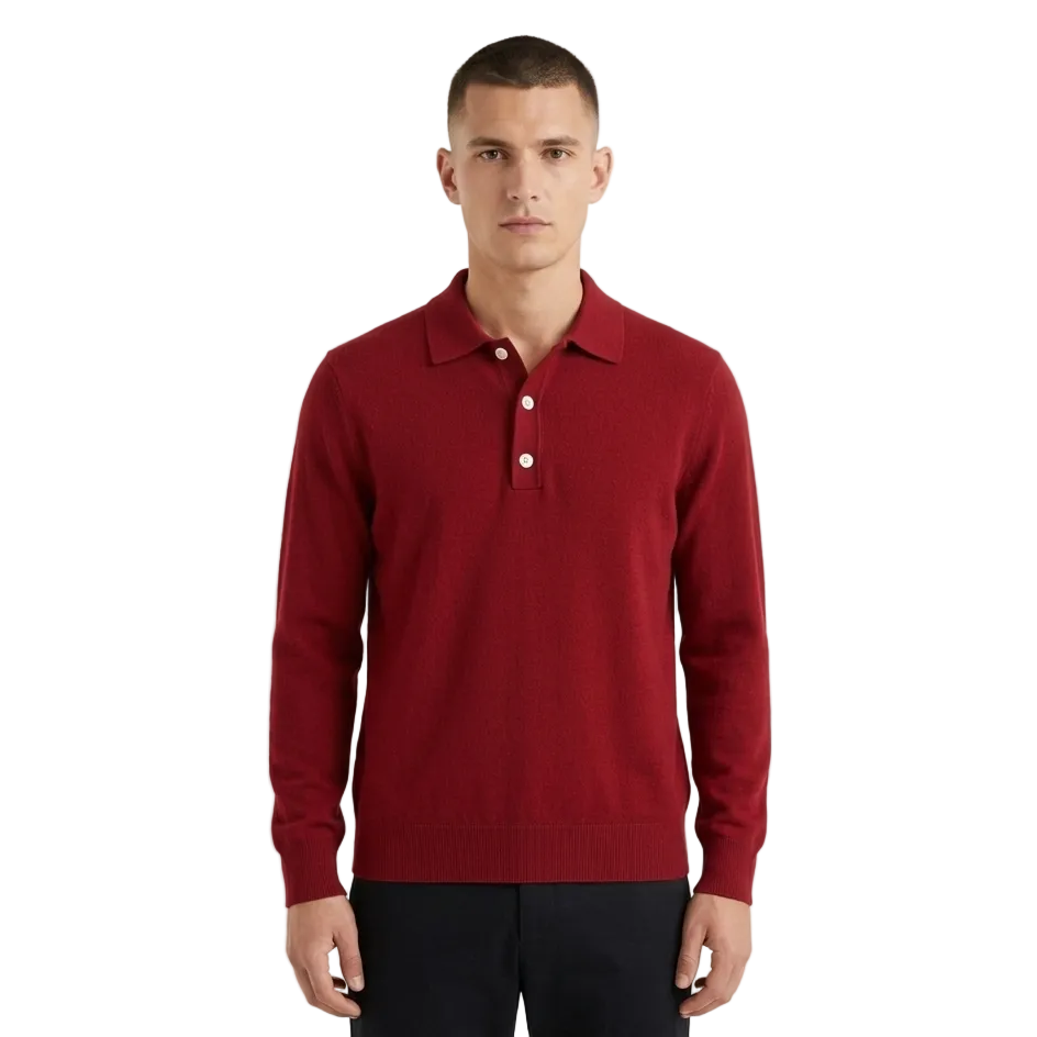 Men’s Essential Long-Sleeve Jersey Polo - Classic Red Regular Fit