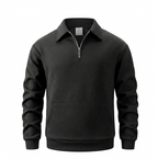 Men’s Geometric-Textured Long-Sleeve Polo - Black Quarter-Zip