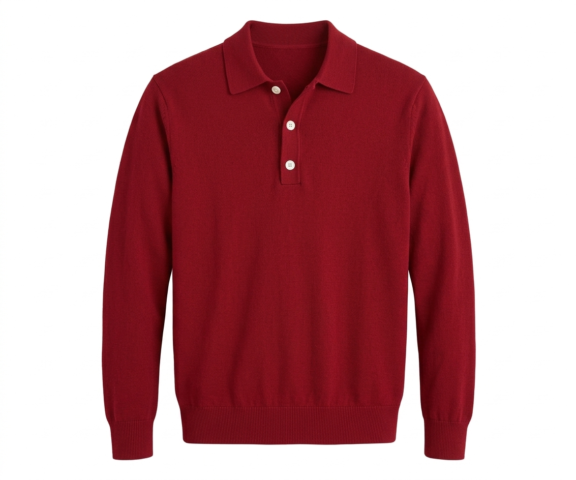 Men’s Essential Long-Sleeve Jersey Polo - Classic Red Regular Fit