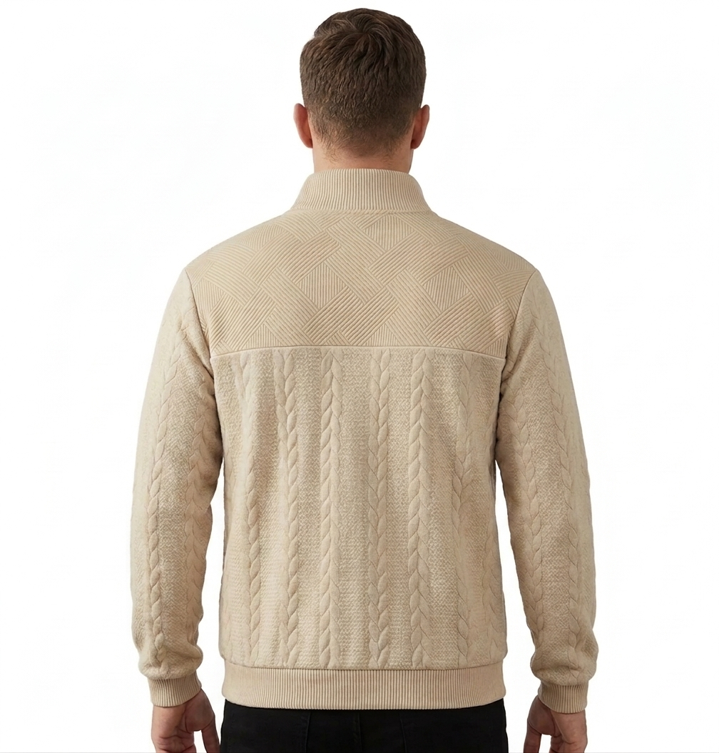 Men’s Hybrid Knit Quarter-Zip Pullover - Sand Beige Premium Texture