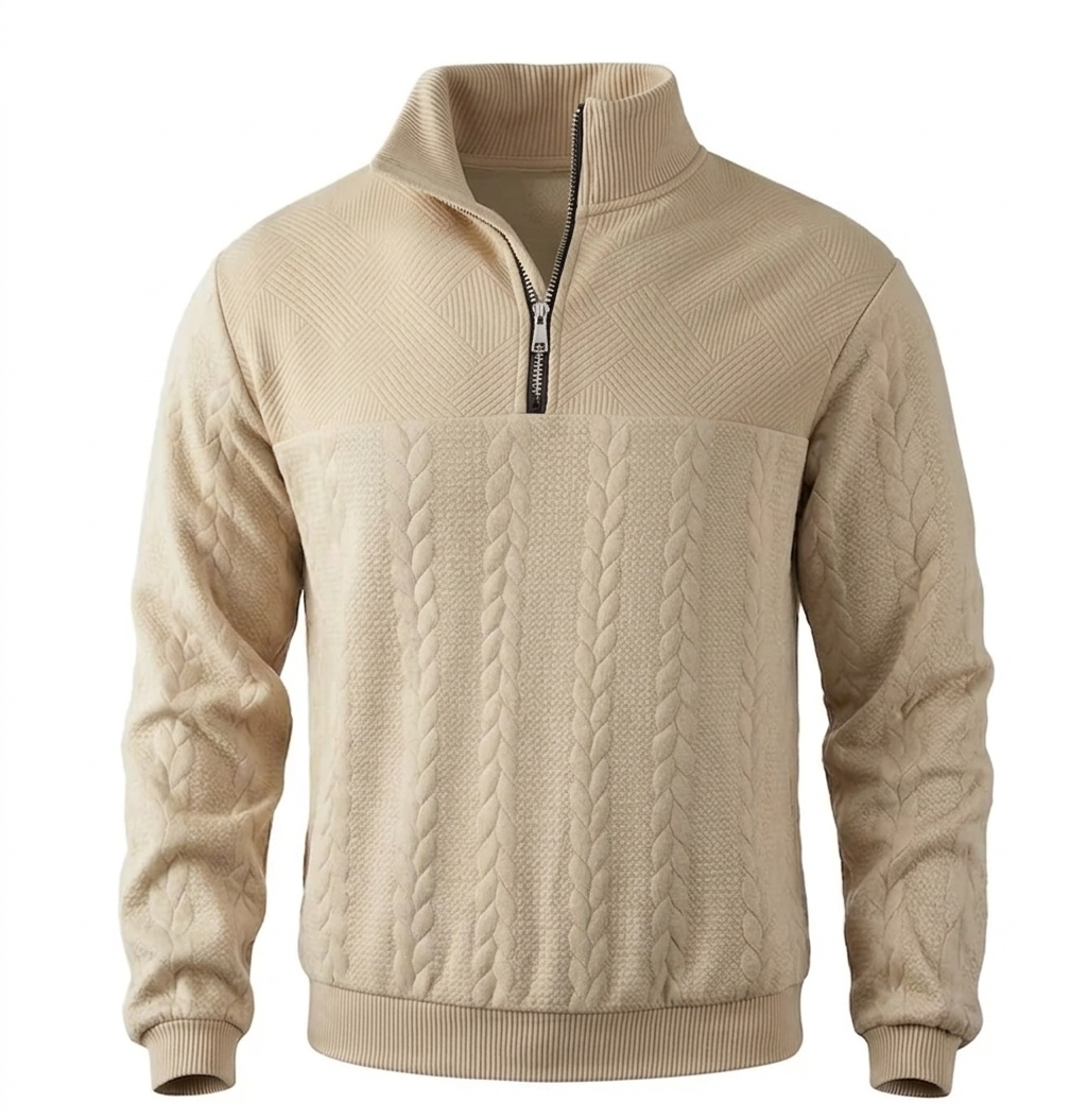 Men’s Hybrid Knit Quarter-Zip Pullover - Sand Beige Premium Texture